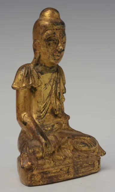19th Century, Mandalay, Antique Burmese Wooden Seated Lotus Buddha 11