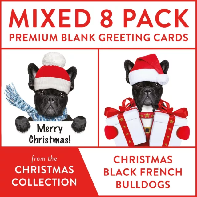 Französische Bulldogge Weihnachtskarten gemischt Weihnachtskarten Pack x 8 lustige Frenchie Hunde