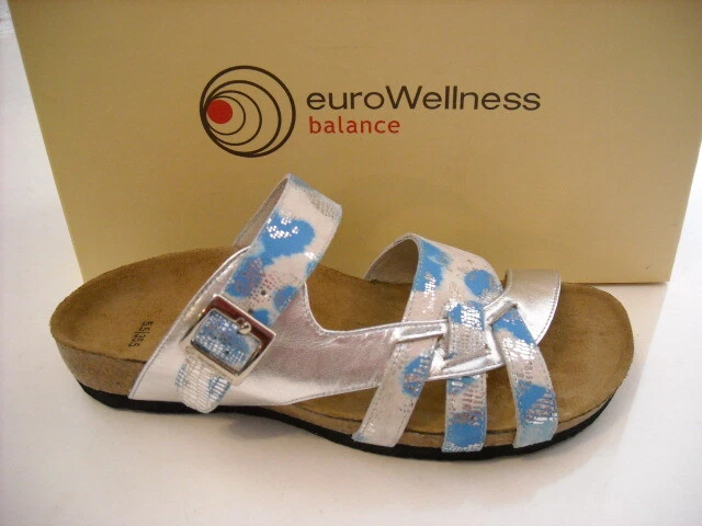 Eurowellness Magnolia Silver & Blue Sandals 35.5 5.5 New