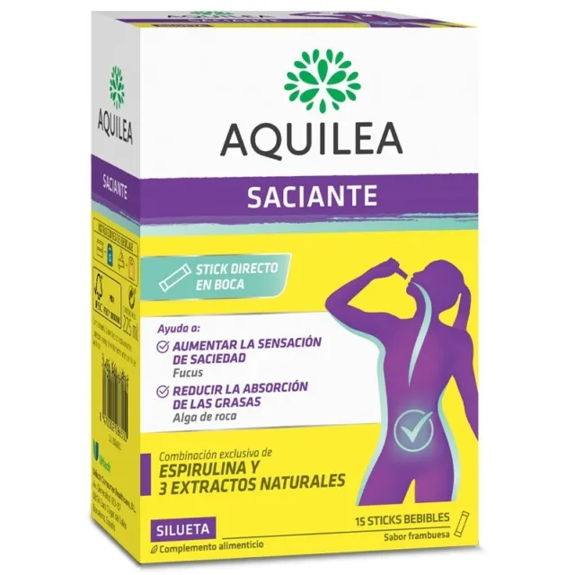 Aquilea - Saciante Con Espirulina Y 3 Extractos Naturales (15 Sticks) Sabor Fram