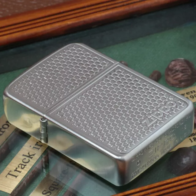 Zippo 1941 Replica Grill Mesh Logo Silver Brass Double Sided Etching Lighter
