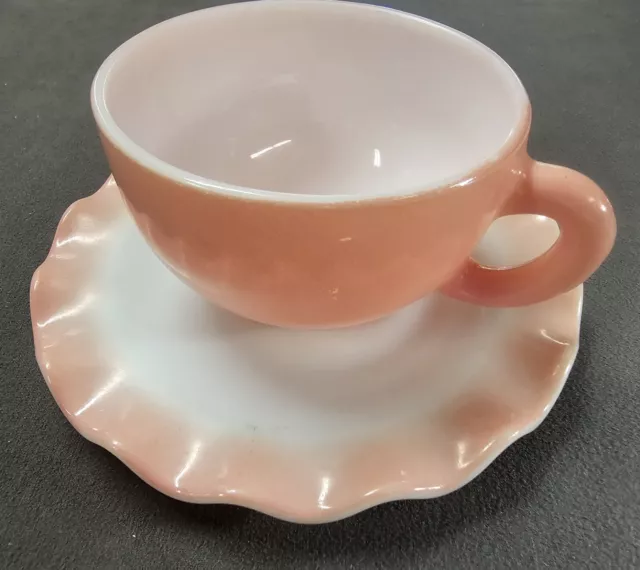 Vtg Hazel Atlas Crinoline/Ripple Pink Cup & Saucer