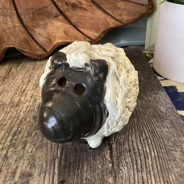 Spaghetti Sheep Bank Signed “R” Handmade Small Ewe Lamb Shabby Figurine
