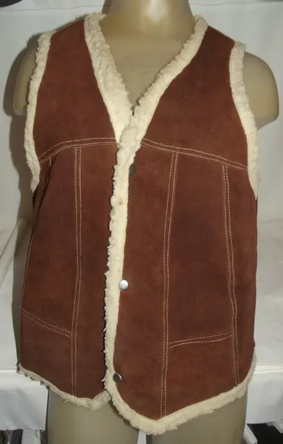 Costume Vintage Hippy Genuine Leather Vest Brown Suede Shearling Mexico