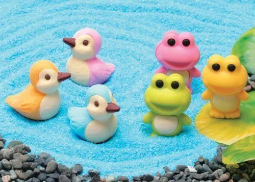 Novelty Japanese IWAKO Puzzle Eraser Rubbers - IWAKO Frog and Duck Erasers