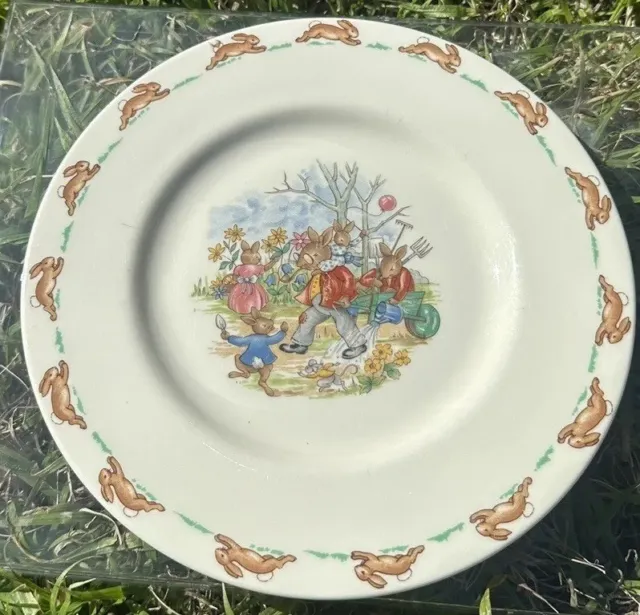 Royal Doulton Bunnykins 8" Plate Rabbits Gardening Bone China 1936