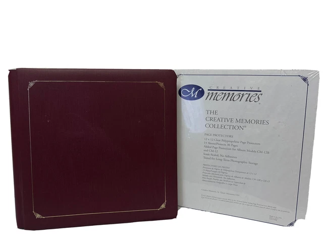 NUEVO Álbum Creative Memories 12x12 Rojo Oscuro con Borde Dorado 15 Páginas y Protectores