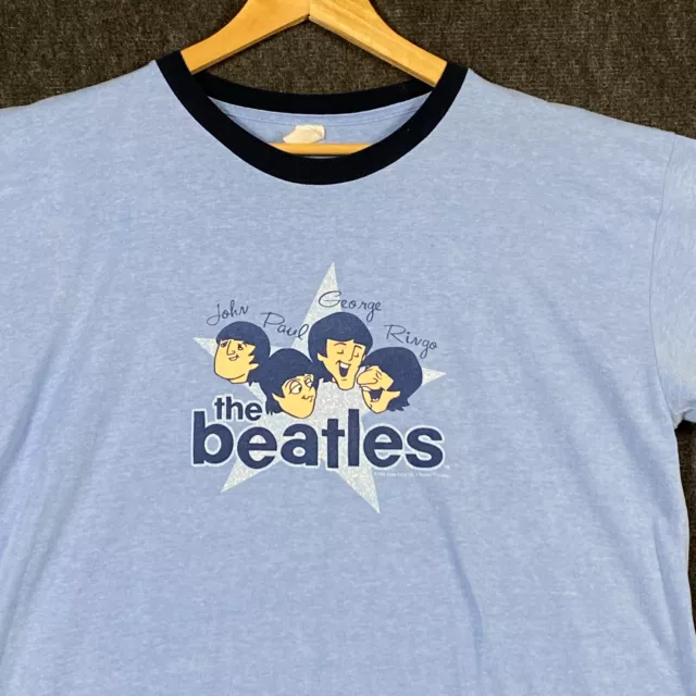 Vintage 2003 The Beatles Mens Large Ringer T-Shirt Blue Apple Exclusive USA Made 2