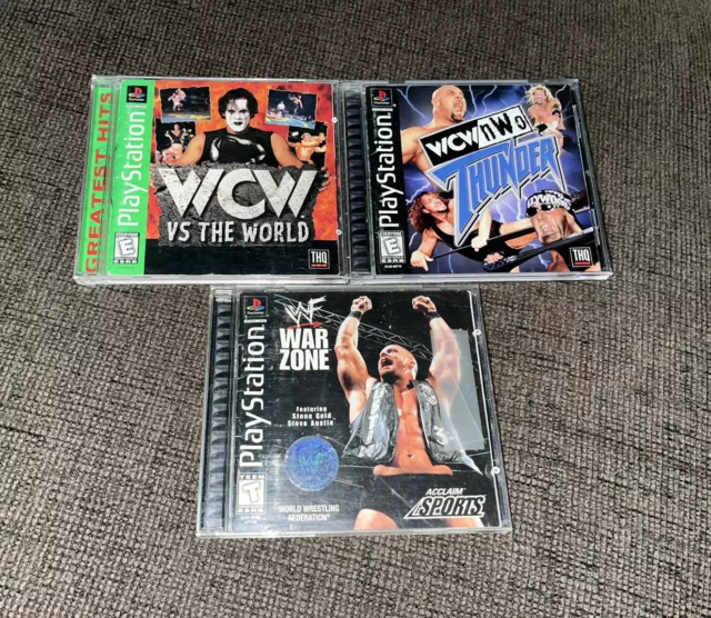 Playstation 1 Ps1 Wrestling Lot Wwf War Zone Wcw Vs The World Thunder