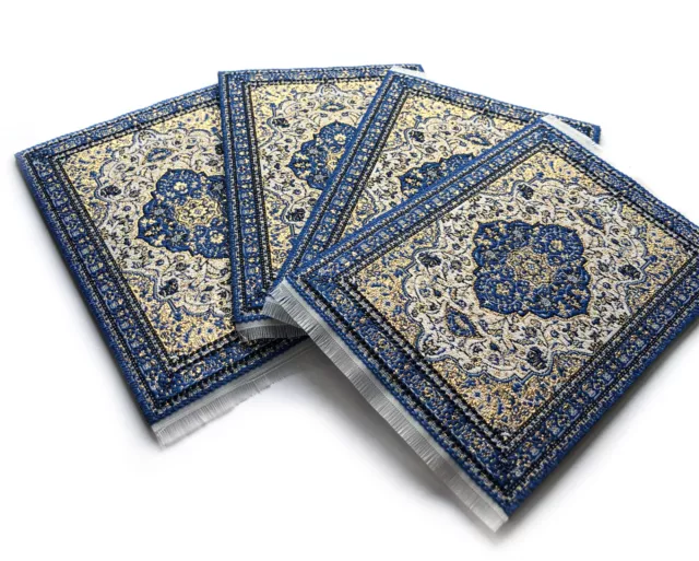 Tapestry Rug Coaster Coasters Blue With Gold  4 Pack 3