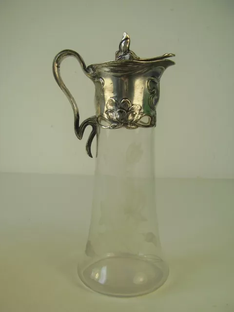 Antike schöne Jugendstil Karaffe w. WMF Glas Metall um 1900
