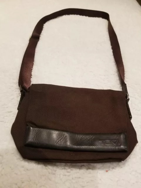 Tumi Nylon And Leather Small Messenger Crossbody Bag Brown