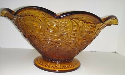 Tiara Indiana Glass Amber Sandwich Footed Console Bowl  EUC