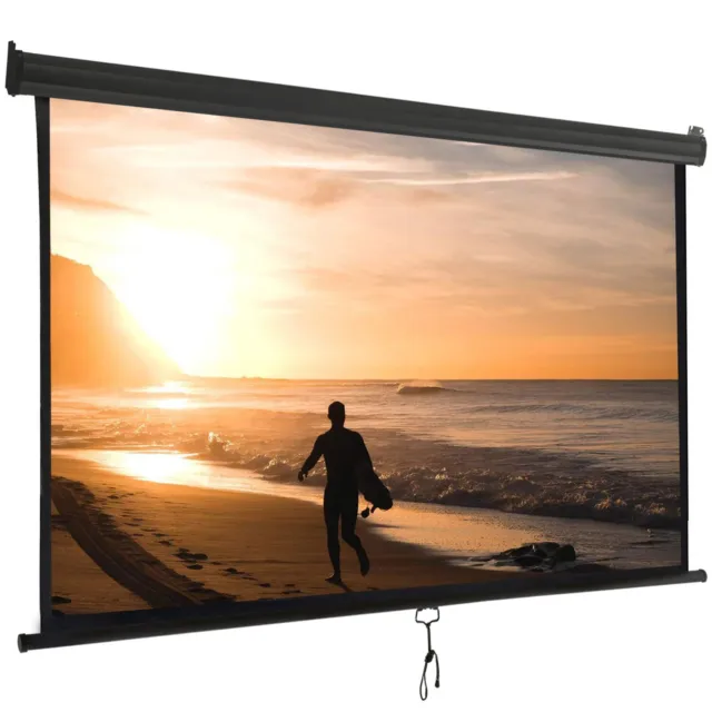 120'' Projector Screen Projection Screen Manual Pull Down HD 1:1 Format Black