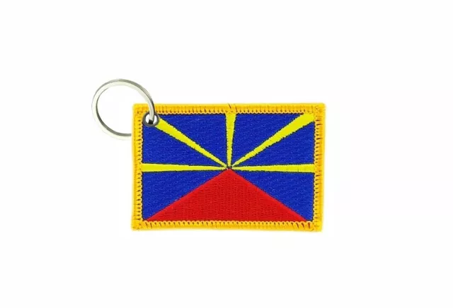 Porte cle cles clef brode patch ecusson badge drapeau il de la reunion