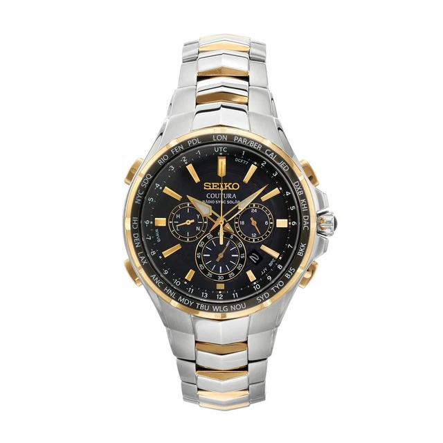 SEIKO MEN'S COUTURA Two Tone Radio Sync Solar Watch SSG010 Silver 44 Solar  EUR 213,99 - PicClick IT