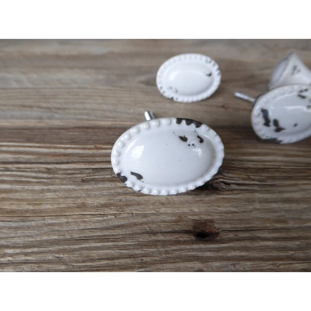 Vintage Drawer Pull White Ceramic Oval Handle Kitchen Cabinet Dresser Door Knob