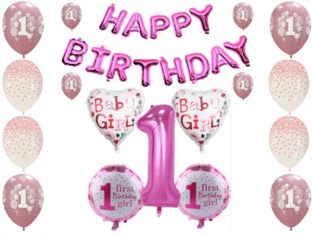 Shopama Palloncini decorazioni 1 compleanno 1 anno bambina rosa 30 pz.
