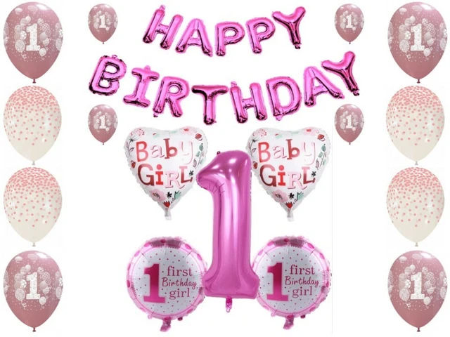 Shopama Palloncini decorazioni 1 compleanno 1 anno bambina rosa 30 pz.