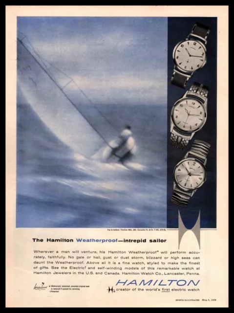 1960 Hamilton Thinline Converta III T-501 Watches Lancaster PA Sailboat Print Ad