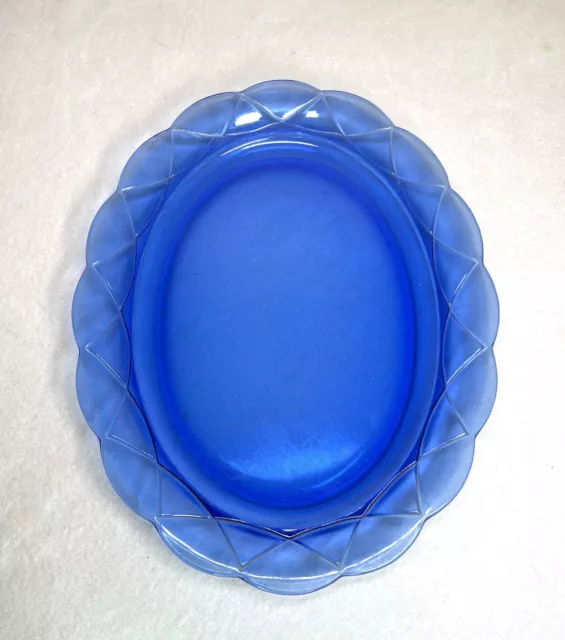 Hazel Atlas Newport Hairpin Oval Platter Cobalt Blue Depression Glass 11.75 Flaw