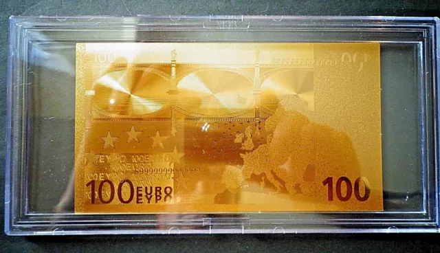 24 KT GOLD 100 EURO European Union Money 2002 in bill holder - great gift - rare