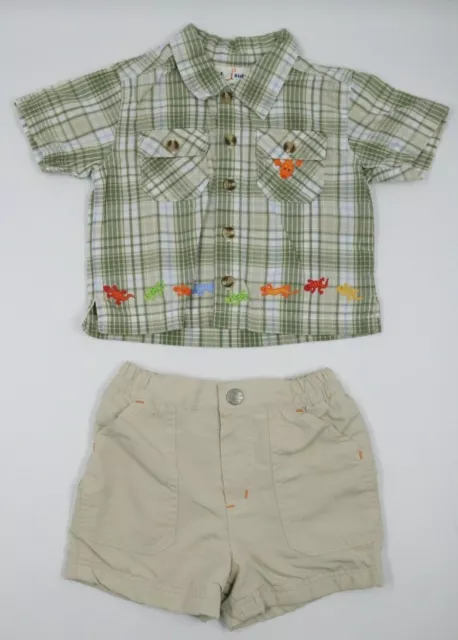 B.T. Kids Baby Boy Plaid Shirt Beige Shorts 2 Piece Outfit Set Size 3-6 Months