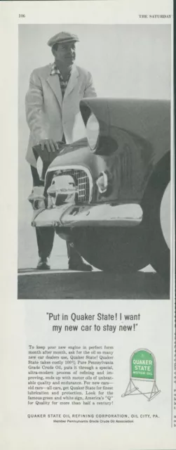 1955 Quaker State Motor Oil Vintage Print Ad Stylish Driver Cap Auto SP2