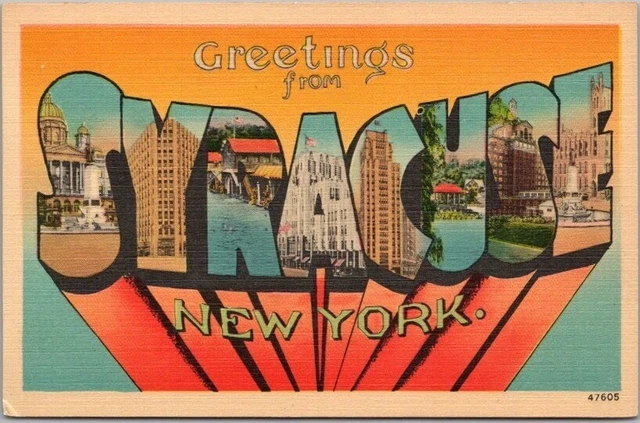 SYRACUSE New York Large Letter Postcard - Metropolitan Linen c1940s Unused
