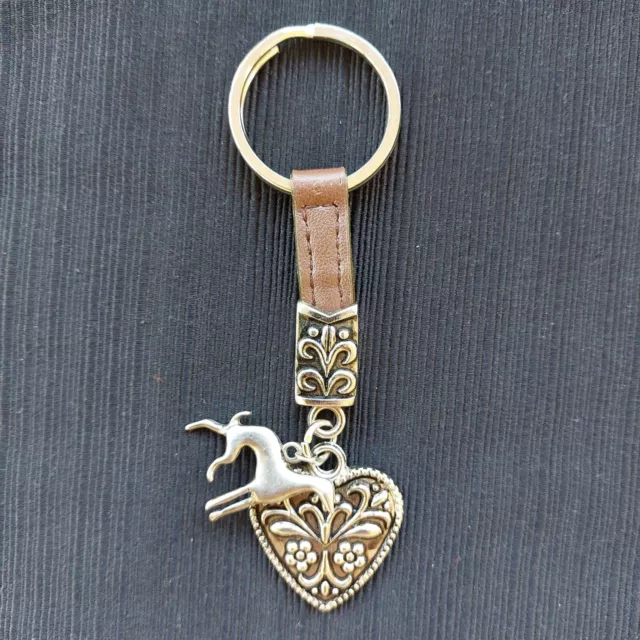 Leather & Metal Keyring Keychain with Greyhound Charm NEW