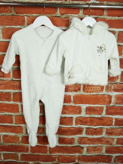 Baby Girl Bundle Age 9-12 Months Next George Fleece Jacket Pramsuit White 80Cm