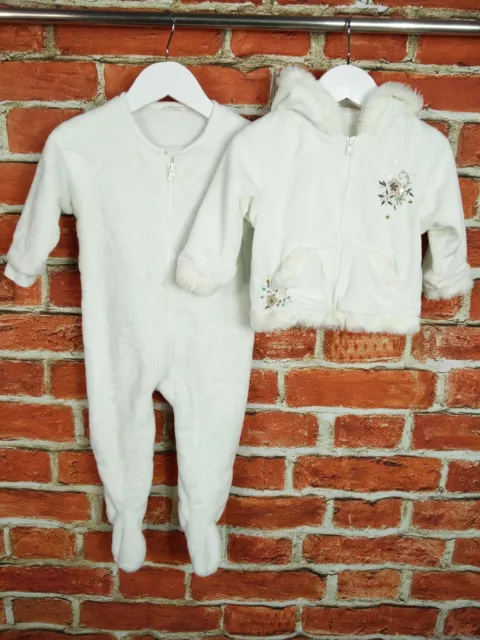 Baby Girl Bundle Age 9-12 Months Next George Fleece Jacket Pramsuit White 80Cm