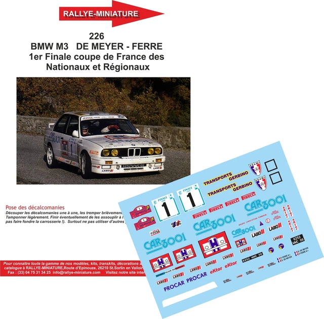 Décalcomanies 1/24 BMW M3 Rouillard - Rallye Des Cévennes 1998 - Réf. 207 - Neuf