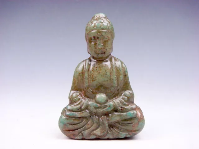 Old Nephrite Jade Carved Sculpture Seated Shakyamuni Buddha Praying #01192201