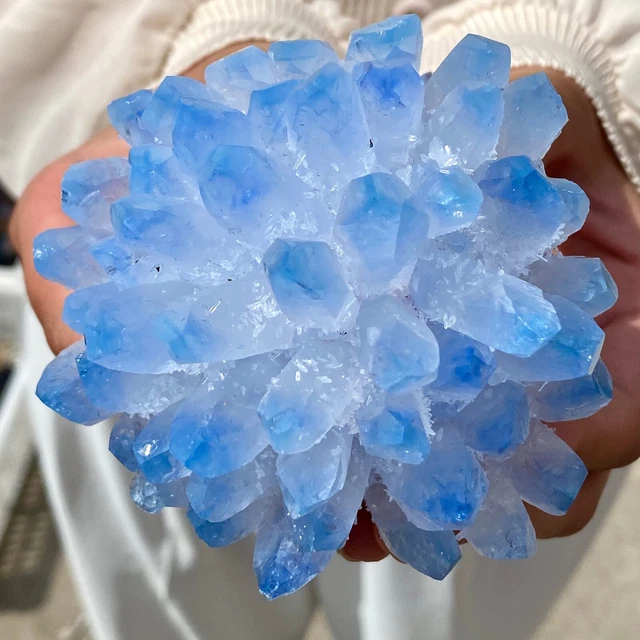 496G New Find BLUE Phantom Quartz Crystal Cluster Mineral Specimen Healing 3