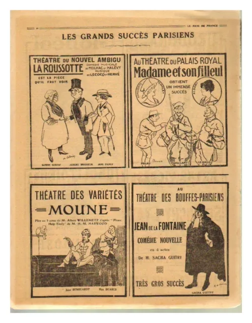Publicite  Les Theatres Parisiens  1916