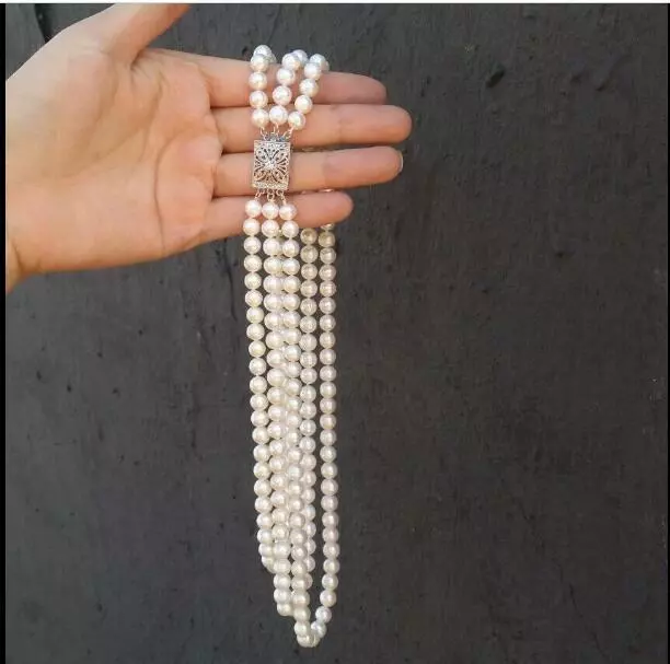 Triple Strands AAA 7-8mm Genuine South Sea White Pearl Necklace 18"19"20" 925s 2