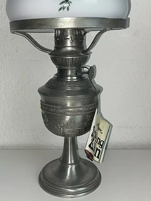 Antike Lampe Petroleumlampe superbe Arbeit um 1900 Rarität Zinn Glas 2