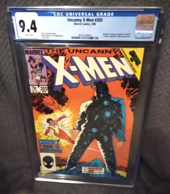 UNCANNY X-MEN #203 CGC 9.4 NM WP 1986 Marvel - Beyonder app - Secret Wars II