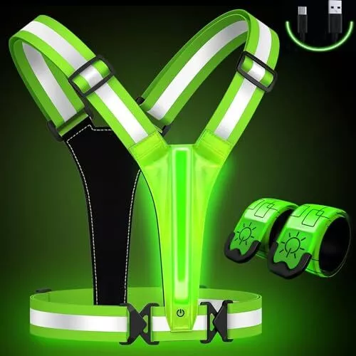 LED REFLECTIVE VEST Running Gear with LED Armband,Rechargeable Light Up ...