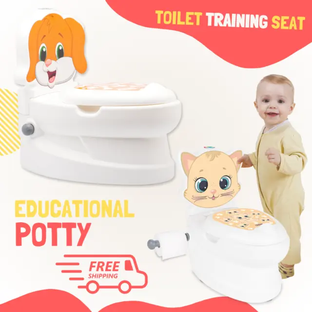 Potty Training Toilet Seat for Kids with Lid Toilet Paper Holder and Flush Sound