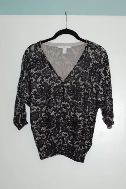 Womens H&M Hm Black & White Floral Cardigan Sweater Size Xs