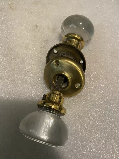 Pair of Round Glass Door knobs with solid brass bases