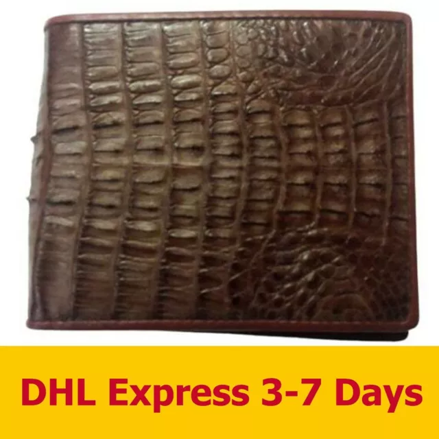 Brown Genuine Crocodile Wallets Alligator Skin Leather Tail Bifold Mens Purses