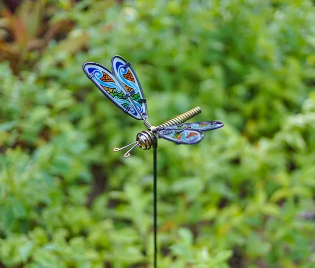 Glasflügel Libellenpfahl - Gartenpfähle - handgefertigte Outdoor-Ornamente