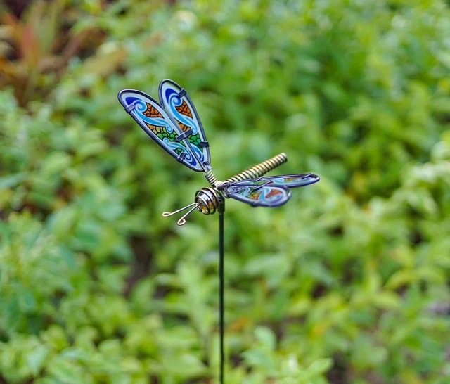 Glasflügel Libellenpfahl - Gartenpfähle - handgefertigte Outdoor-Ornamente