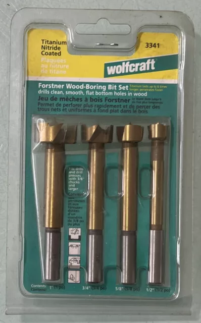 WOLFCRAFT Forstner Wood-Boring Four Bit Set #3341 Titanium Nitride Coated NEW