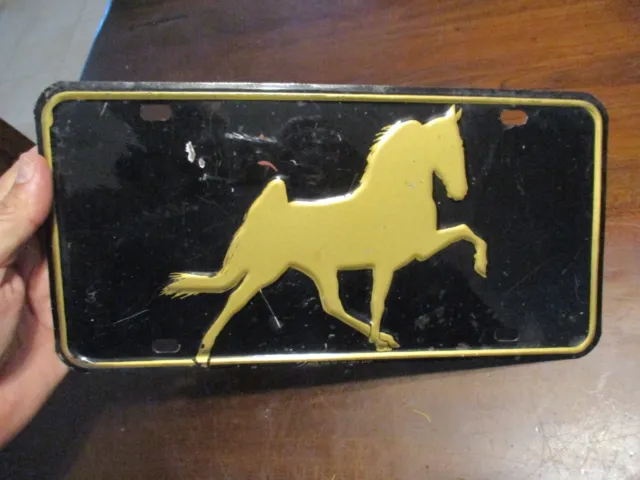Tennessee Walking Horse Vtg Embossed Steel License Plate Gold On Black Auto Tag