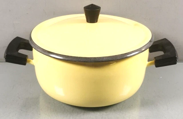 MARMITE VINTAGE ANCIENNE, faitout en acier émaillé avec couvercle NEUVE