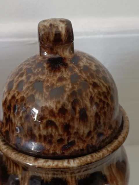 2x Vintage Studio Keramik gesprenkelt braune Glasurnen Terrakotta Urnen beide 18 cm 3